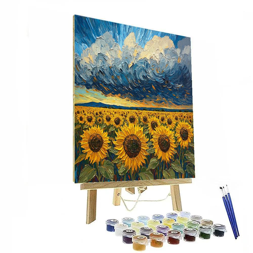 Van Gogh Inspired Stormy Sunflower Fields paint by color