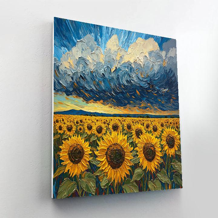 Van Gogh Inspired Stormy Sunflower Fields paint by color
