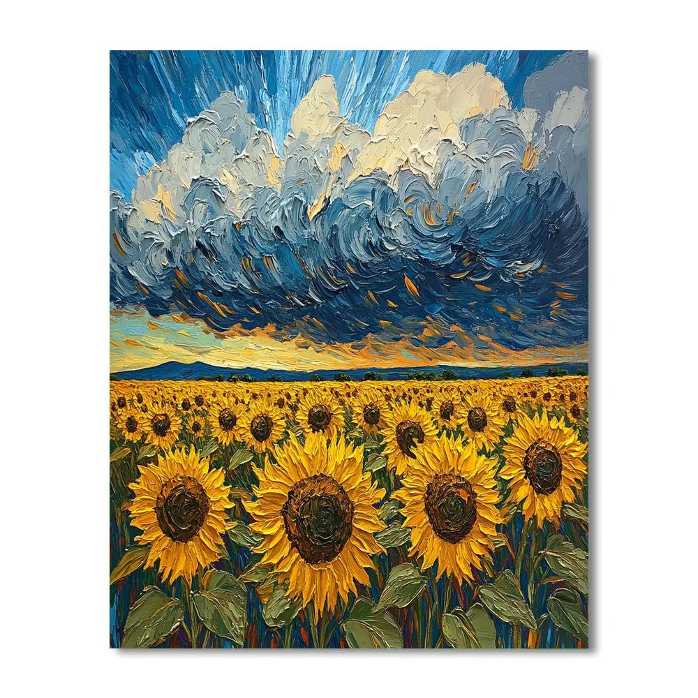 Van Gogh Inspired Stormy Sunflower Fields paint by color
