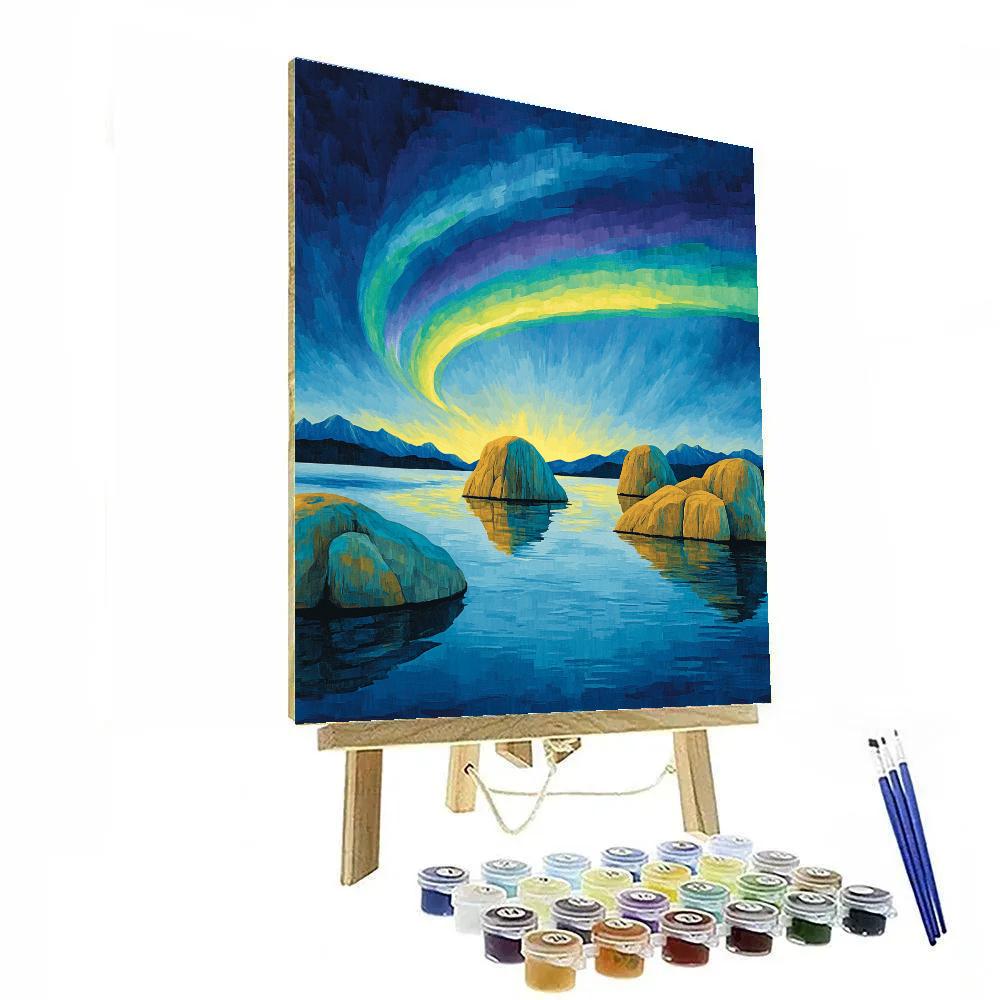 Lawren Harris Inspired Aurora Crown Over Granite Islands Paint by numbers art