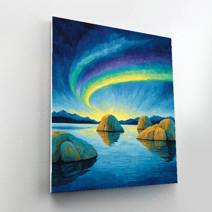 Lawren Harris Inspired Aurora Crown Over Granite Islands Paint by numbers art