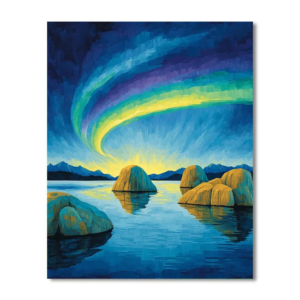 Lawren Harris Inspired Aurora Crown Over Granite Islands Paint by numbers art