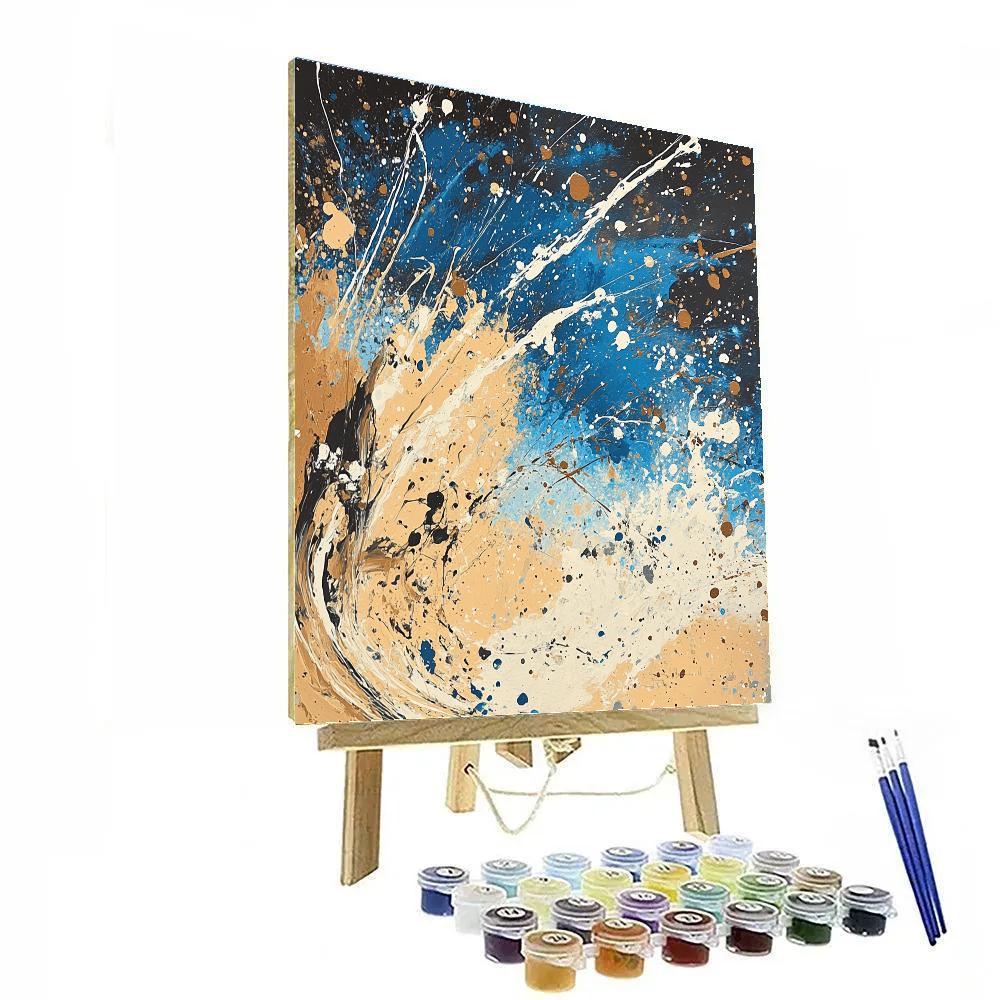 Jackson Pollock Inspired Monsoon Pulse In Ochre And Cobalt paint by number