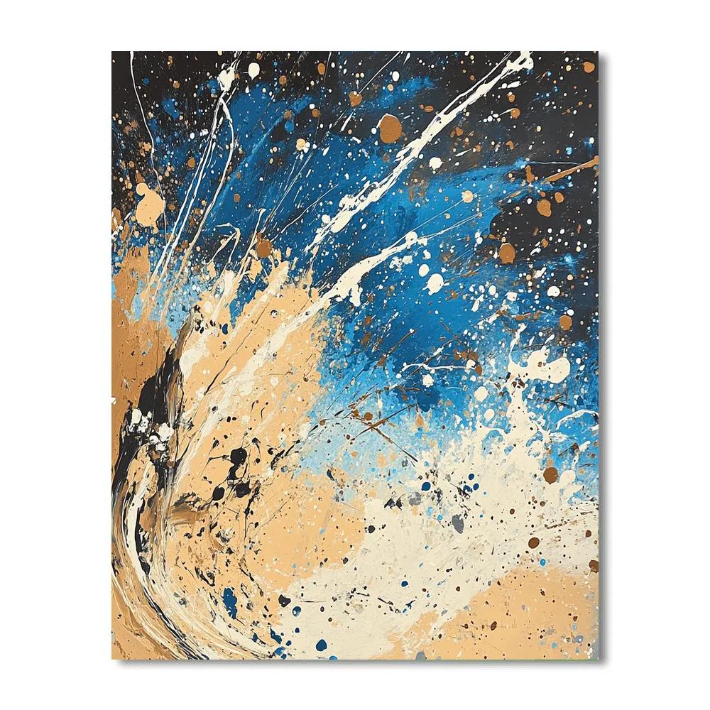 Jackson Pollock Inspired Monsoon Pulse In Ochre And Cobalt paint by number