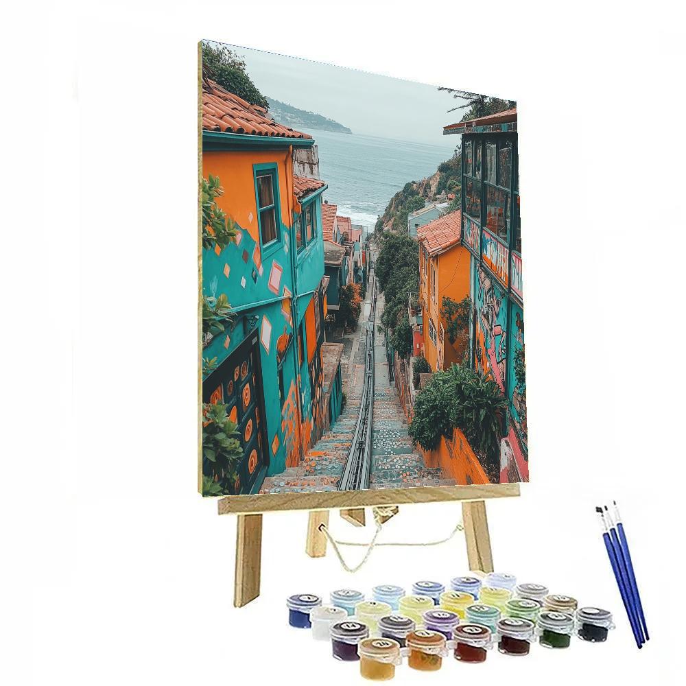 Cable Car Curve In Valparaiso Chile DIY paint by numbers