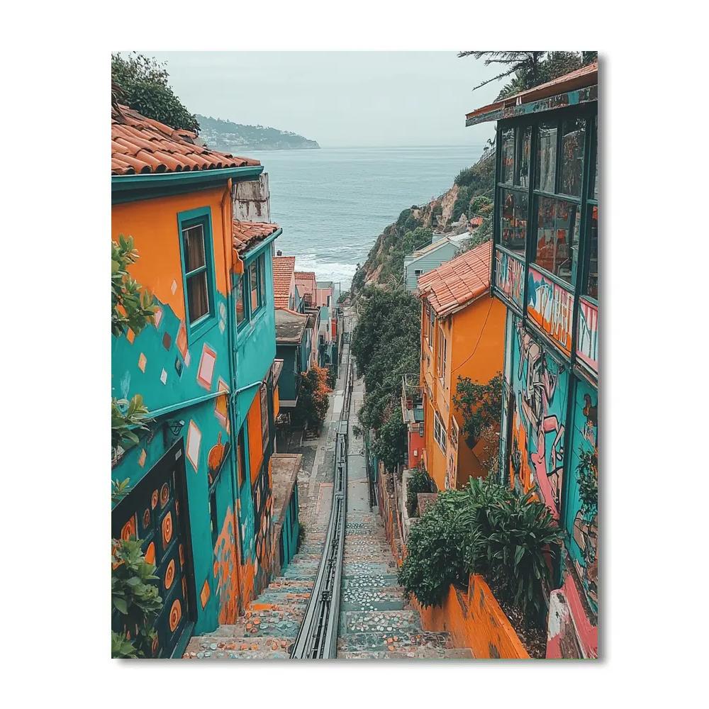 Cable Car Curve In Valparaiso Chile DIY paint by numbers
