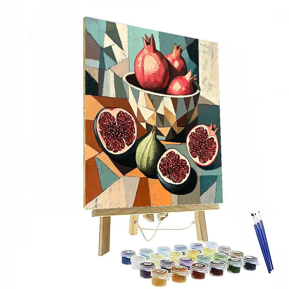 Pablo Picasso Inspired Cubist Orchard Still Life With Fractured Pomegranates Painting by numbers kit