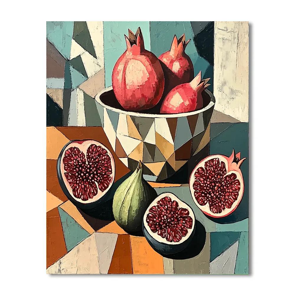 Pablo Picasso Inspired Cubist Orchard Still Life With Fractured Pomegranates Painting by numbers kit