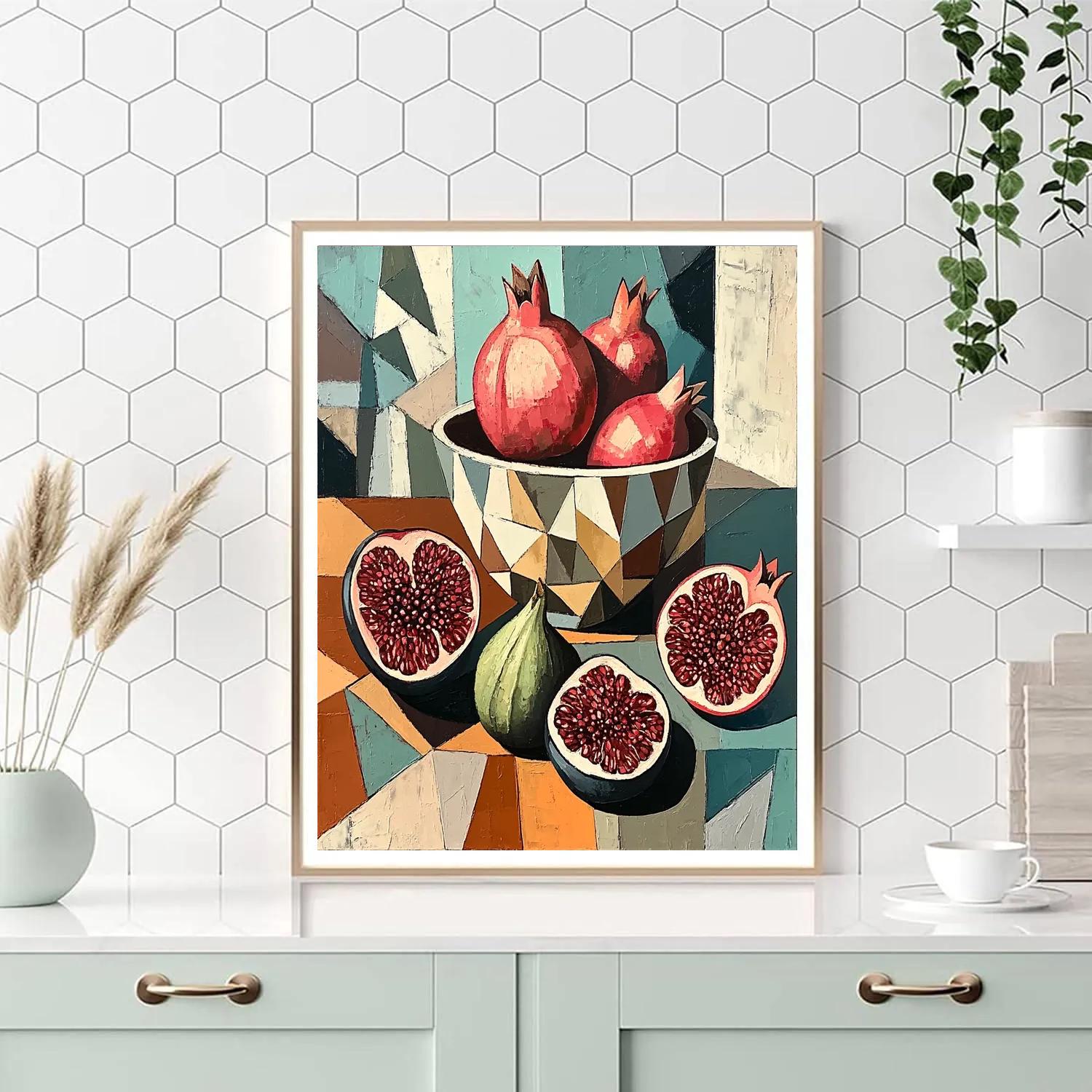 Pablo Picasso Inspired Cubist Orchard Still Life With Fractured Pomegranates Painting by numbers kit