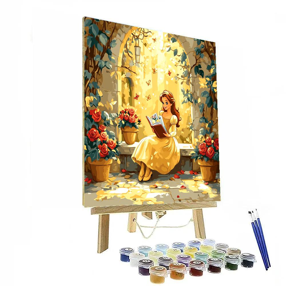 Belle Sunlit Castle Courtyard Reading Disney Inspired painting number kit