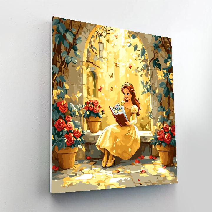 Belle Sunlit Castle Courtyard Reading Disney Inspired painting number kit