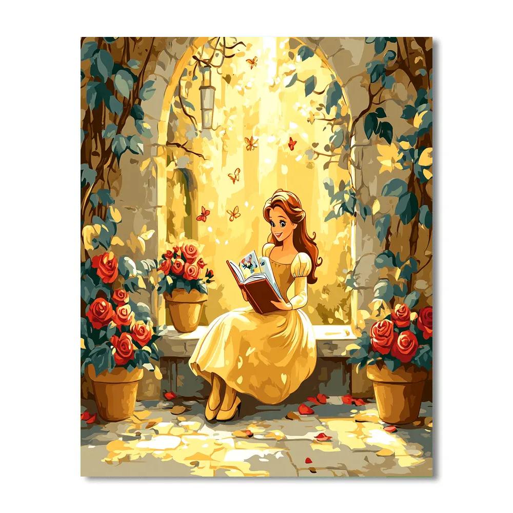 Belle Sunlit Castle Courtyard Reading Disney Inspired painting number kit