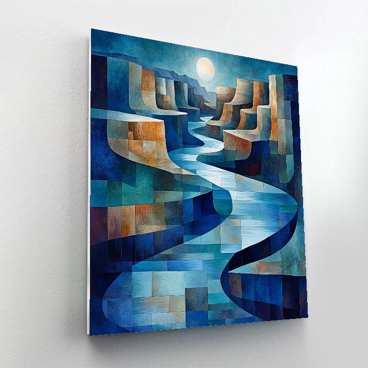 Pablo Picasso Inspired Geometric River Canyon At Moonlit Indigo Paint by numbers kits