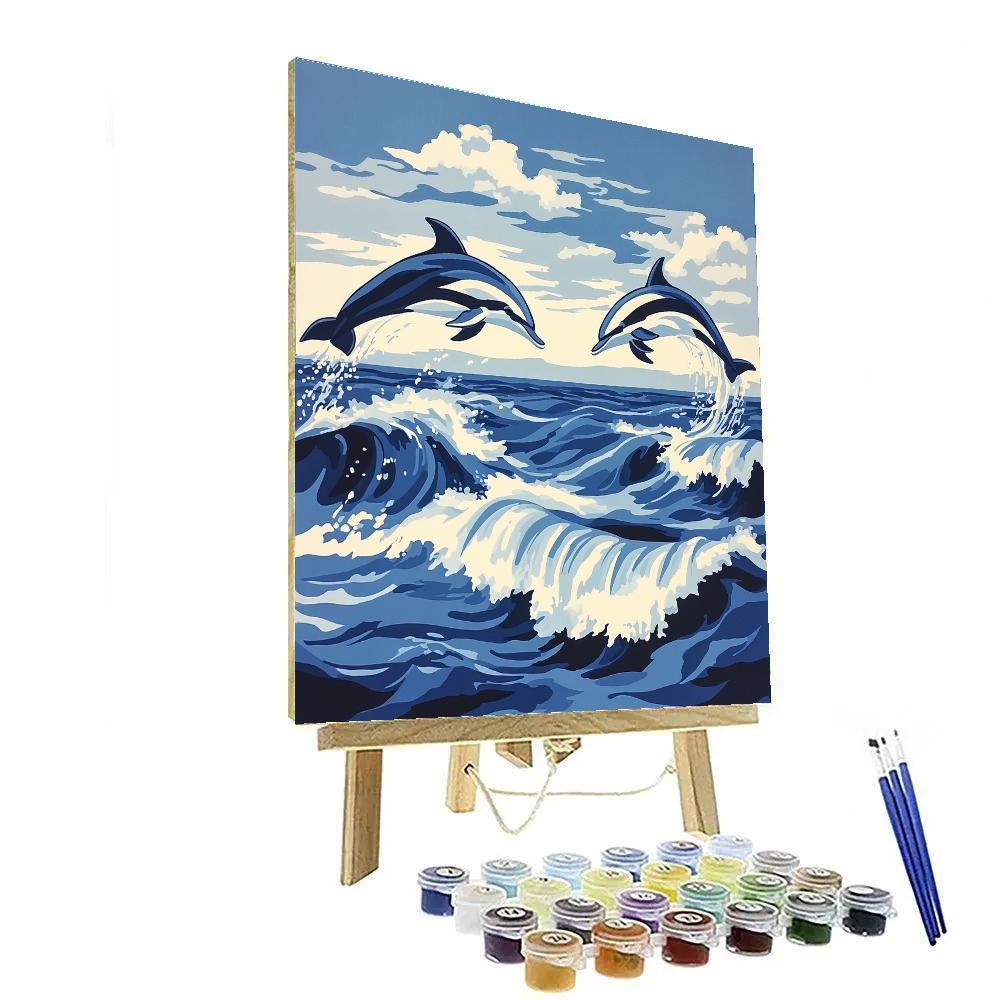 Katsushika Hokusai Inspired Ocean Wind And Dolphins Painting by numbers kit