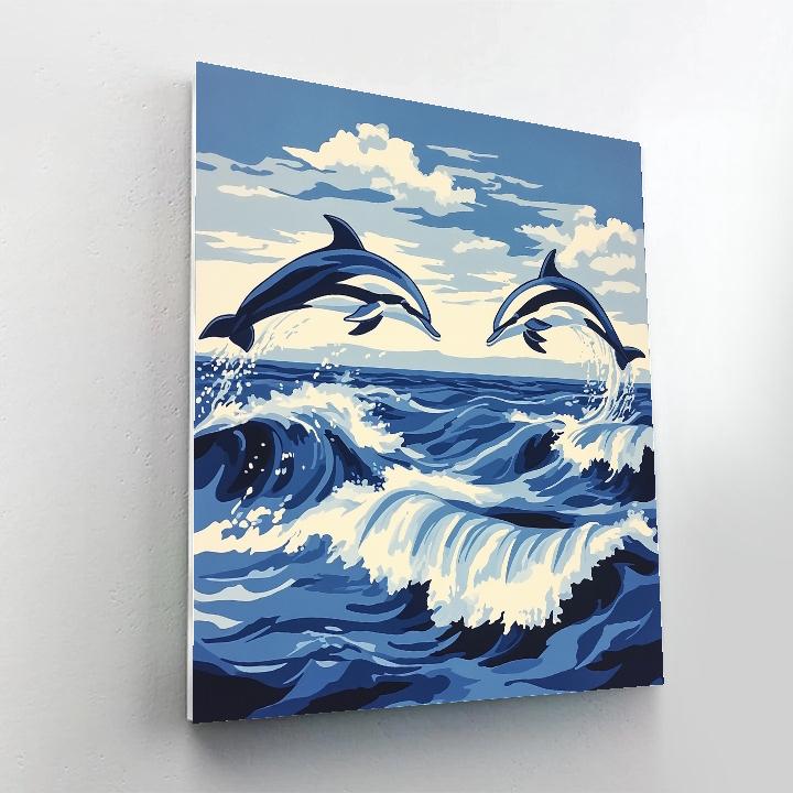 Katsushika Hokusai Inspired Ocean Wind And Dolphins Painting by numbers kit