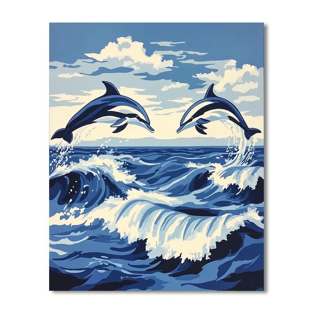 Katsushika Hokusai Inspired Ocean Wind And Dolphins Painting by numbers kit