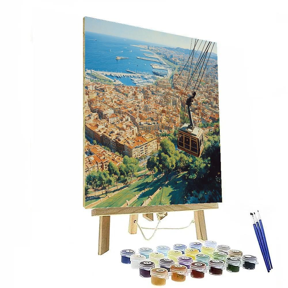 Montjuic Cable Car View Barcelona Spain paint by color