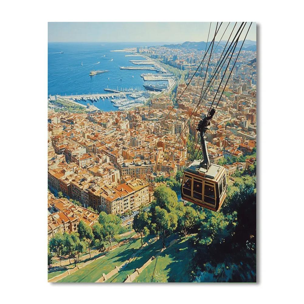 Montjuic Cable Car View Barcelona Spain paint by color