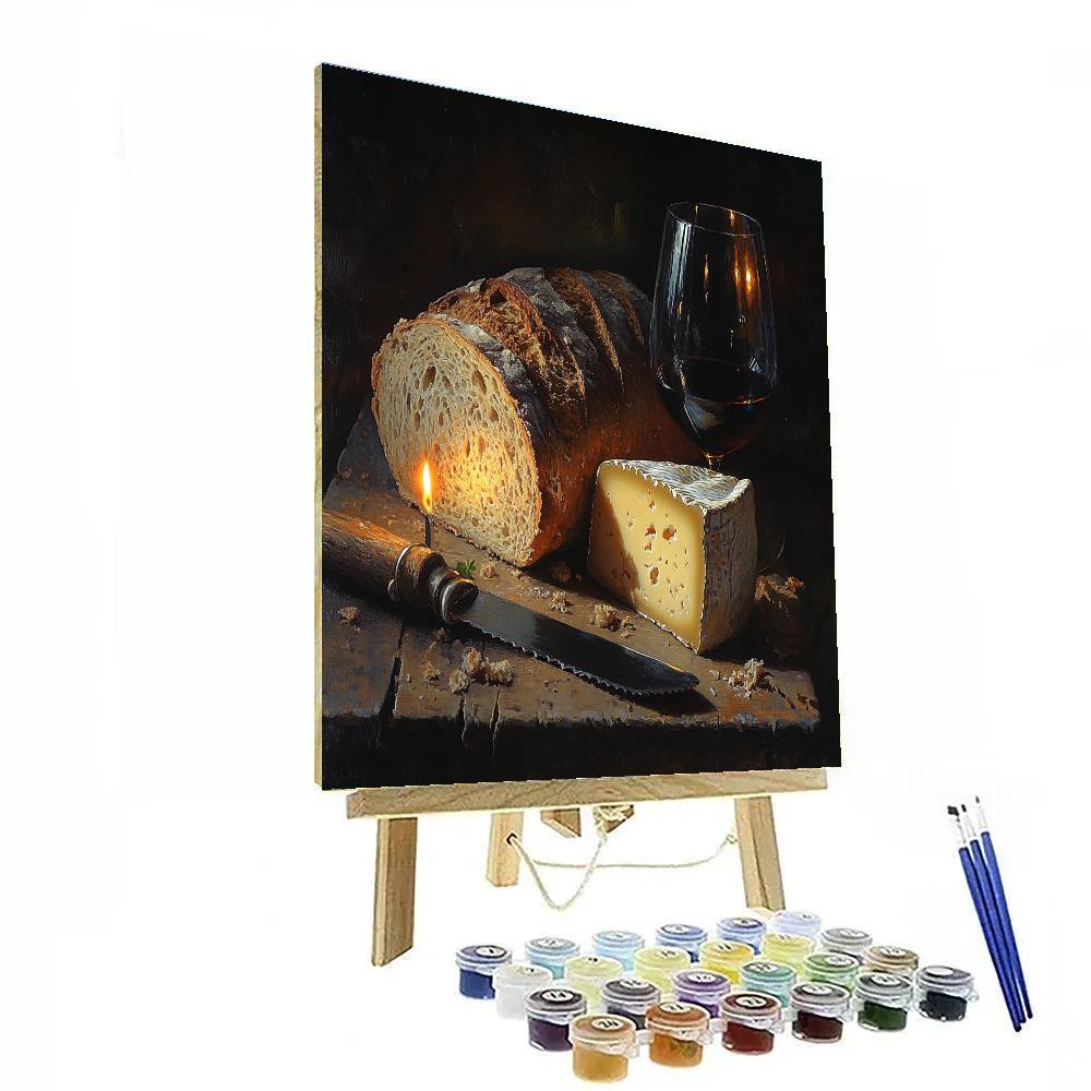 Rembrandt Inspired Candlelit Still Life With Bread And Cheese Paint by numbers art