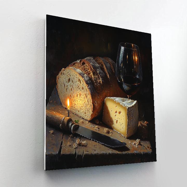 Rembrandt Inspired Candlelit Still Life With Bread And Cheese Paint by numbers art