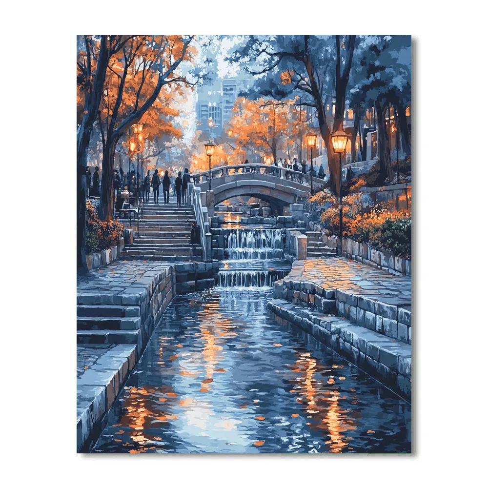Cheonggyecheon Stream Evening Seoul South Korea Painting by numbers kit