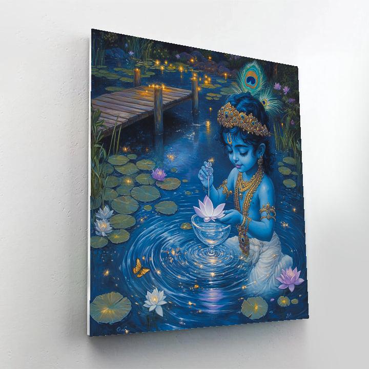 Krishna And The Moonlit Lotus Laboratory painting number kit