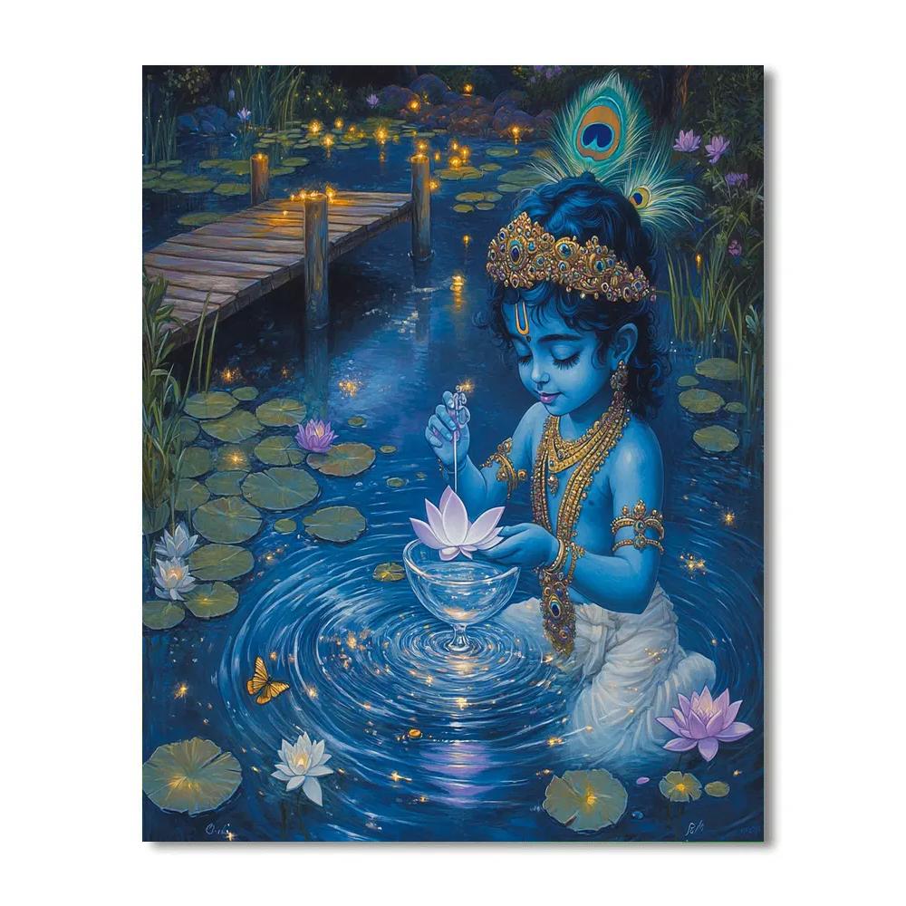 Krishna And The Moonlit Lotus Laboratory painting number kit