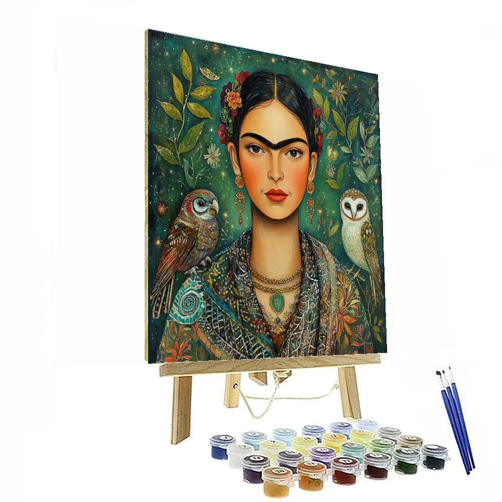 Frida Kahlo Inspired Portrait With Mythic Birds paint by numbers