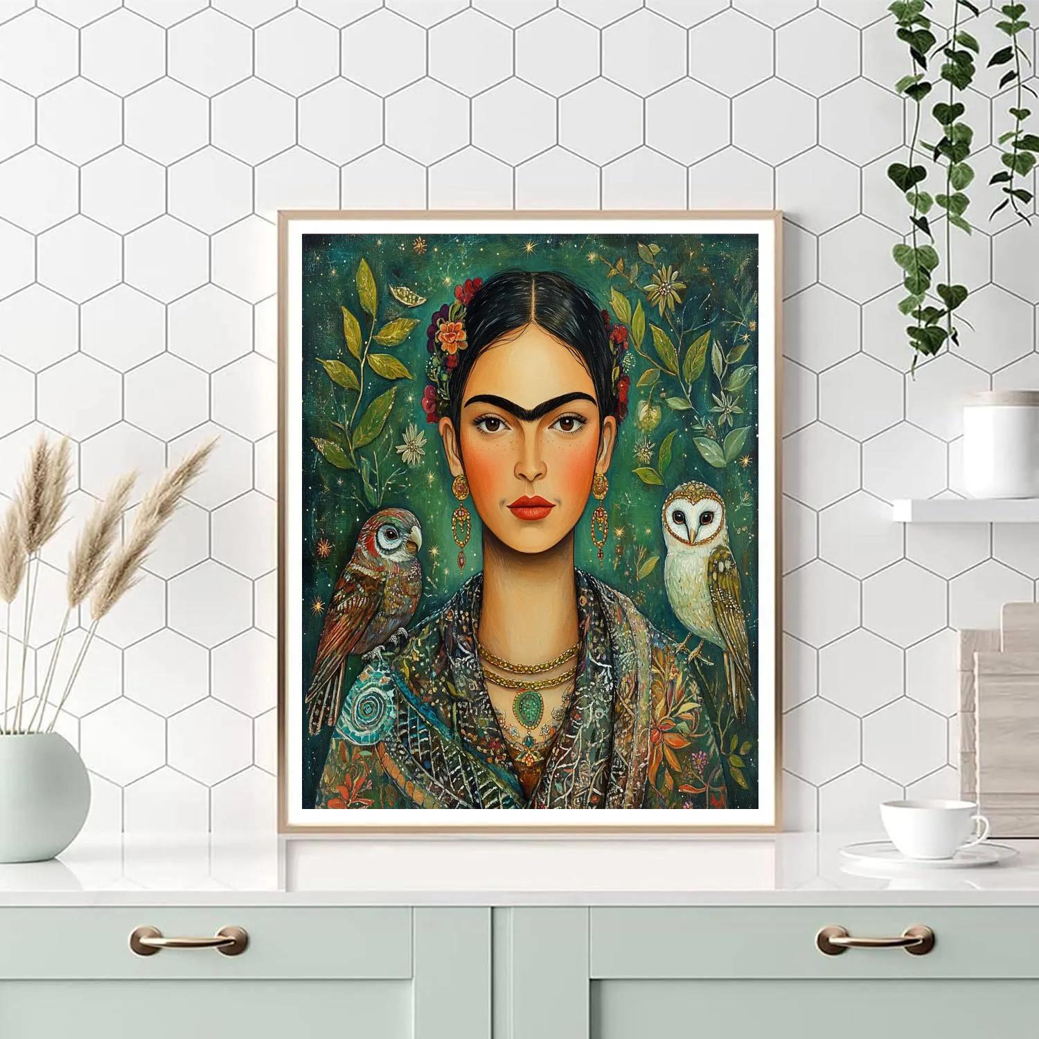 Frida Kahlo Inspired Portrait With Mythic Birds paint by numbers