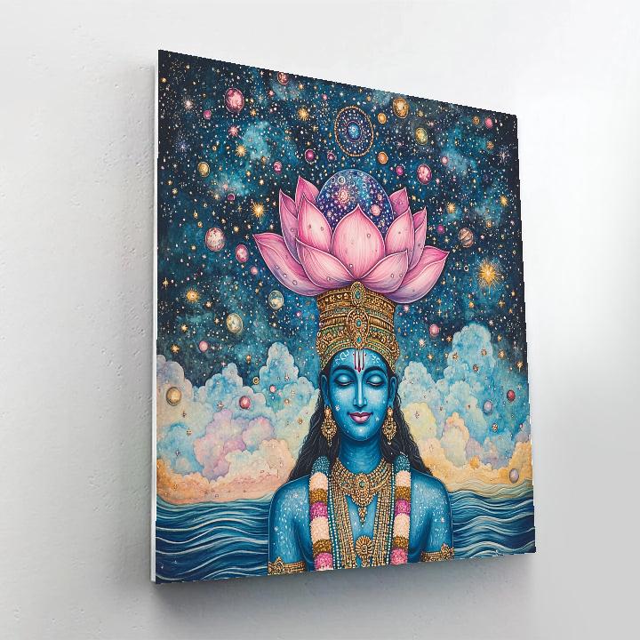 Vishnu Holding The Universe Lotus Number painting
