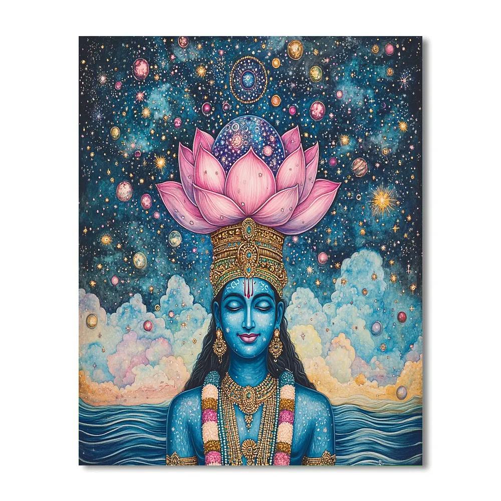 Vishnu Holding The Universe Lotus Number painting