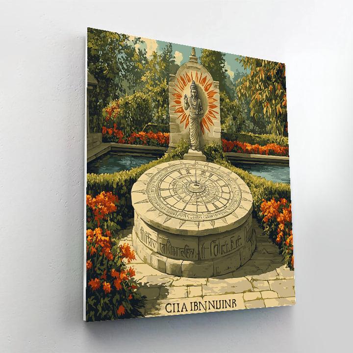 Garden Courtyard With Brahma Sundial Paint by numbers kits