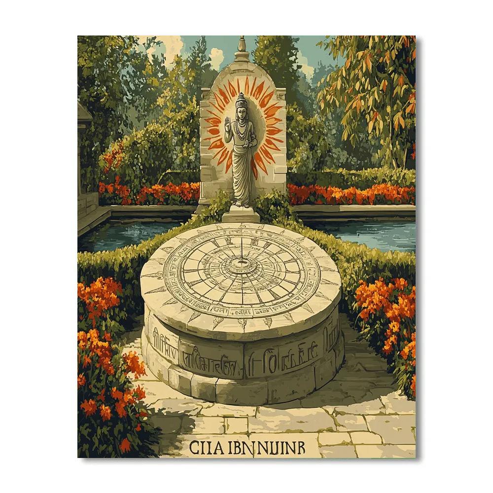 Garden Courtyard With Brahma Sundial Paint by numbers kits