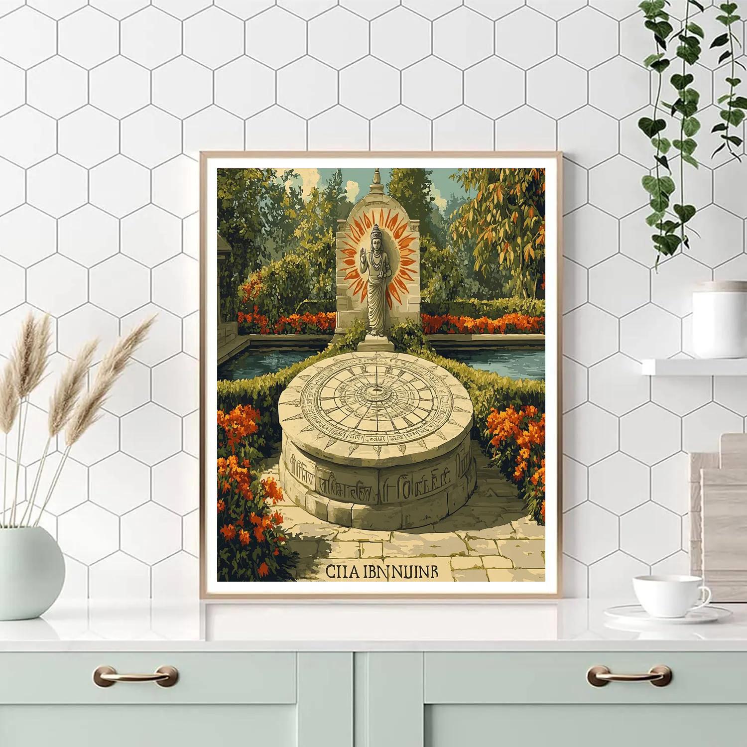 Garden Courtyard With Brahma Sundial Paint by numbers kits