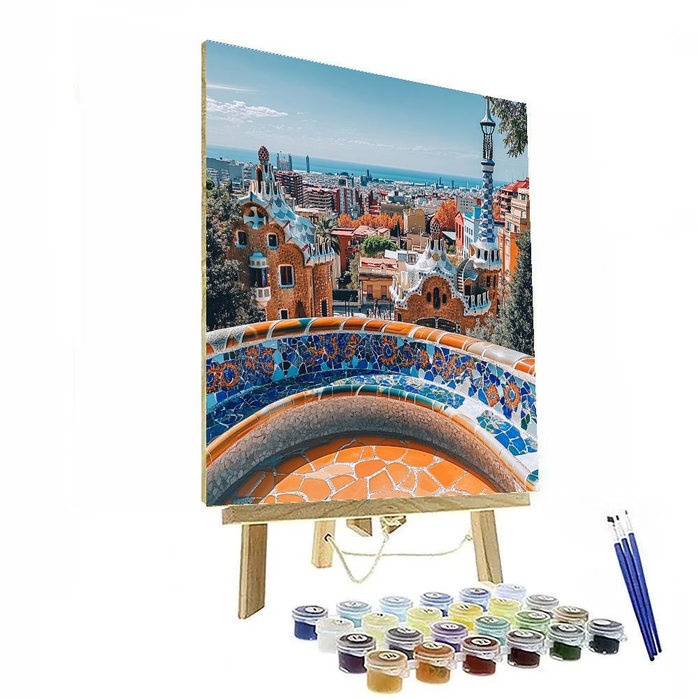 Park Guell Terrace View Barcelona Spain Number painting