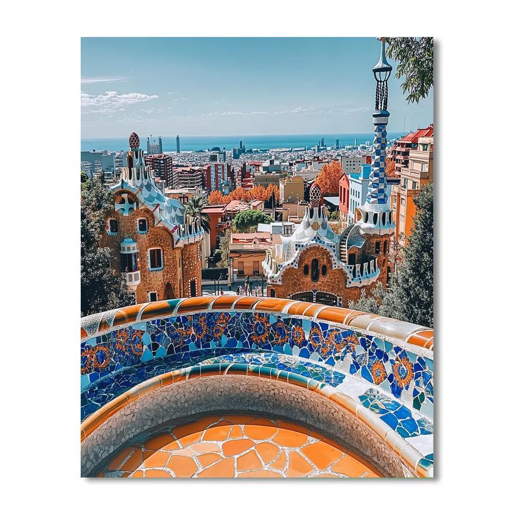 Park Guell Terrace View Barcelona Spain Number painting