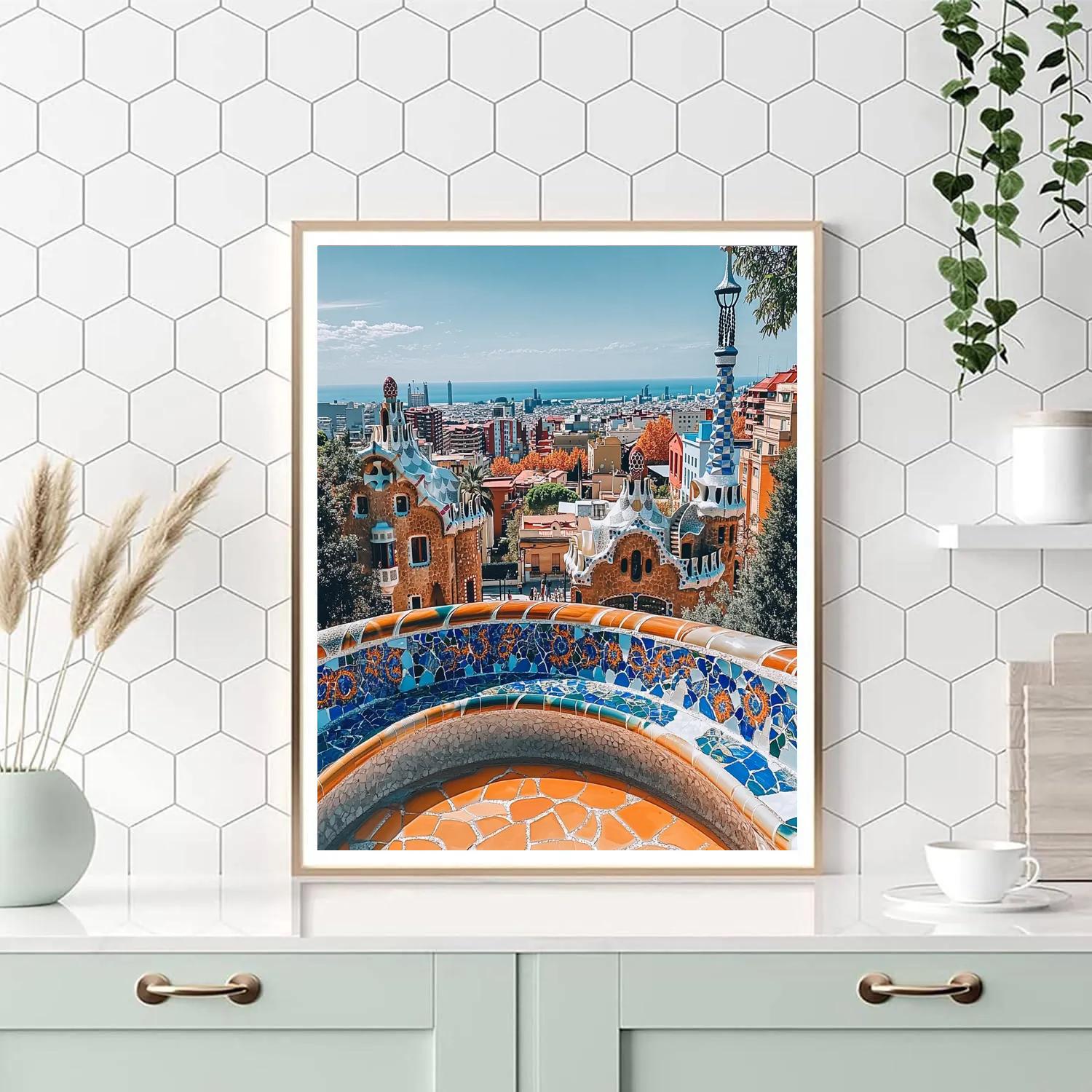 Park Guell Terrace View Barcelona Spain Number painting