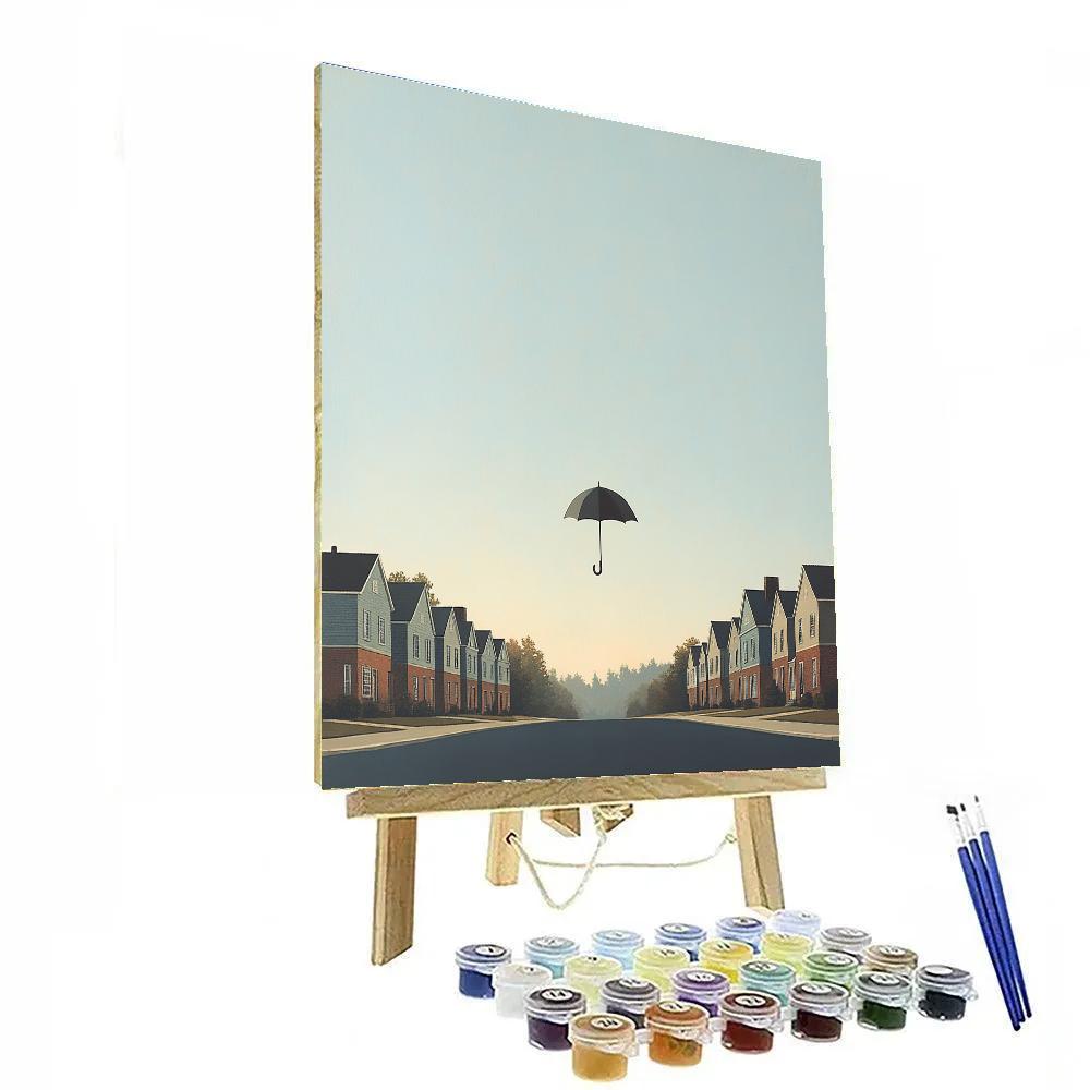 René Magritte Inspired The Floating Umbrella Street paint by number