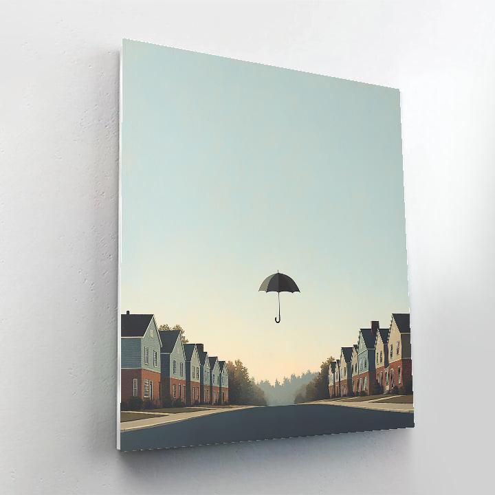 René Magritte Inspired The Floating Umbrella Street paint by number