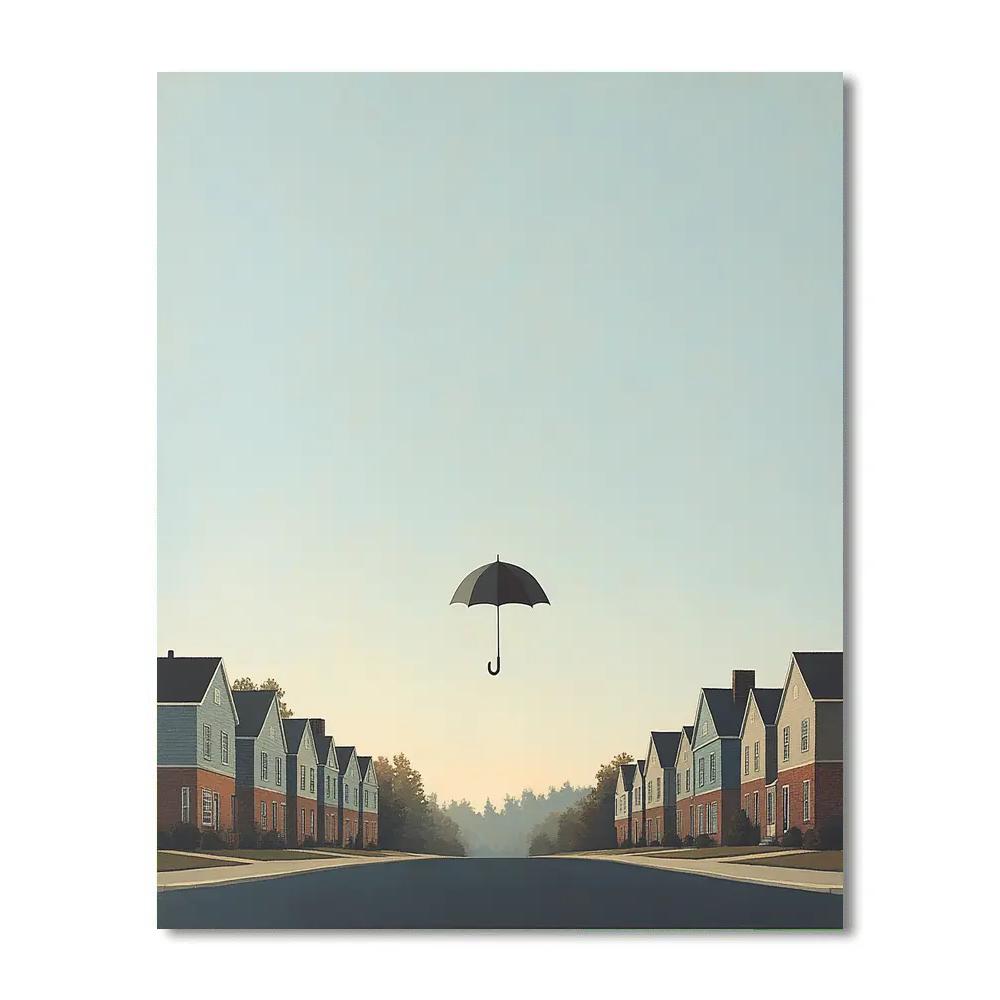 René Magritte Inspired The Floating Umbrella Street paint by number