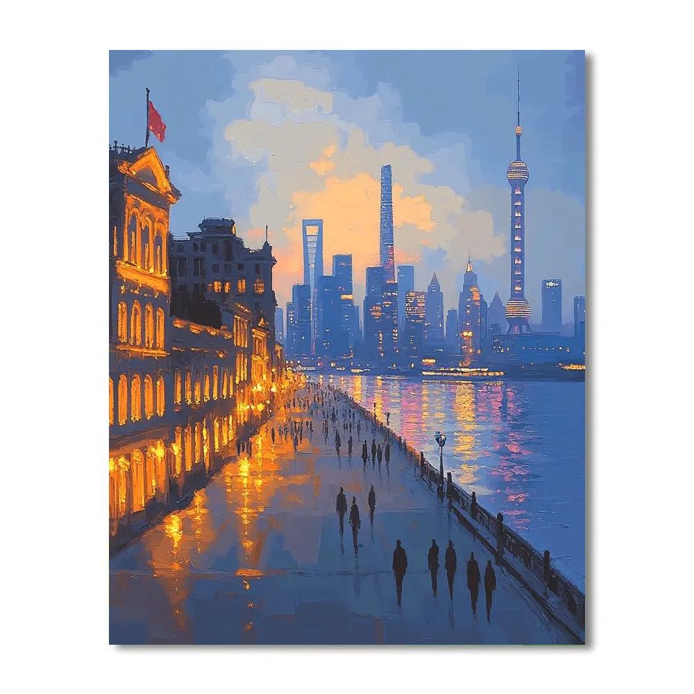 The Bund Riverside Skyline Shanghai China Number painting