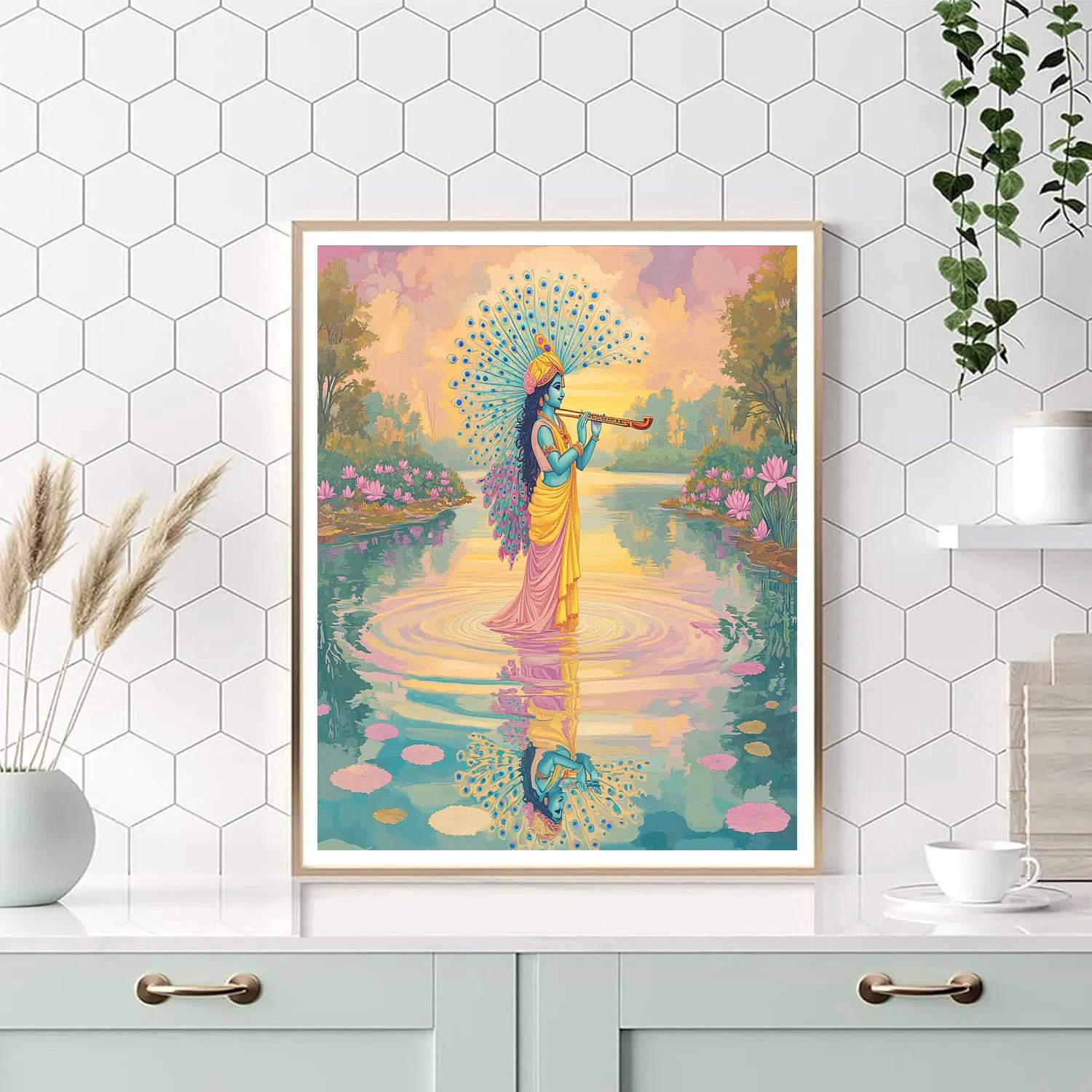 Krishna And The Mirror Lake Of Many Flutes paint by numbers