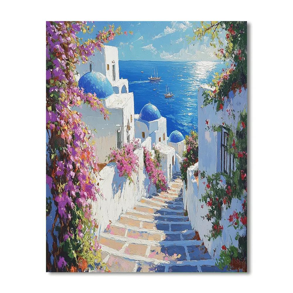 Oia Style Streetscape In Santorini Fira Greece Number painting