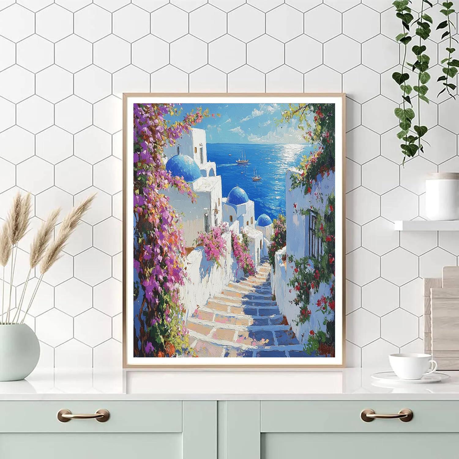 Oia Style Streetscape In Santorini Fira Greece Number painting