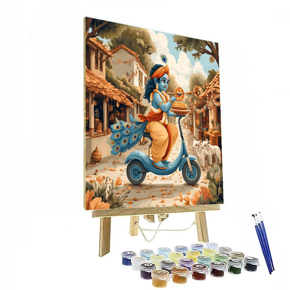 Krishna Delivering Laddus On A Wind Scooter Paint by numbers art