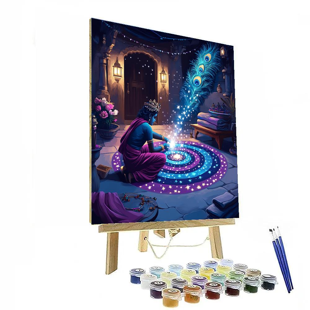 Krishna And The Starry Rangoli Courtyard Number painting