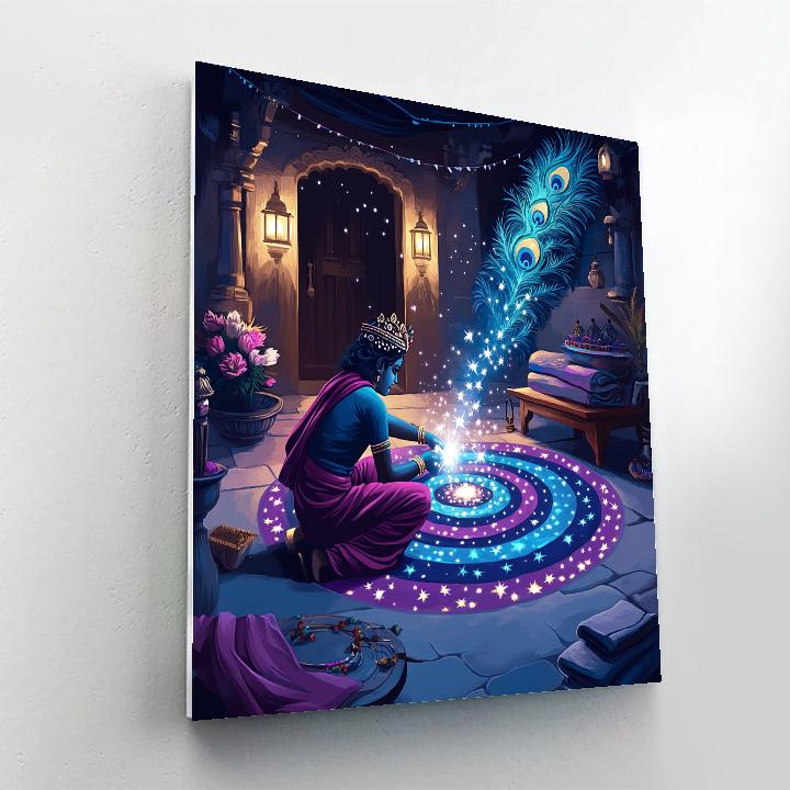 Krishna And The Starry Rangoli Courtyard Number painting
