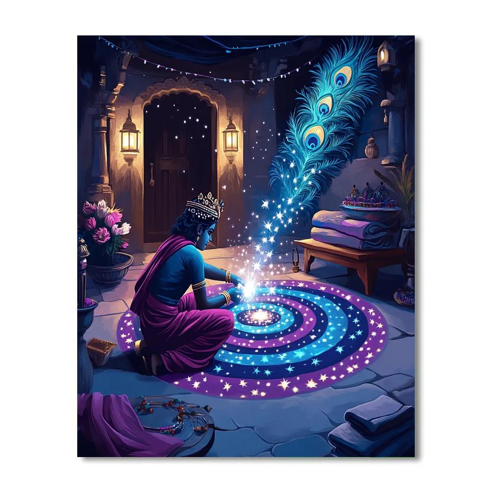 Krishna And The Starry Rangoli Courtyard Number painting