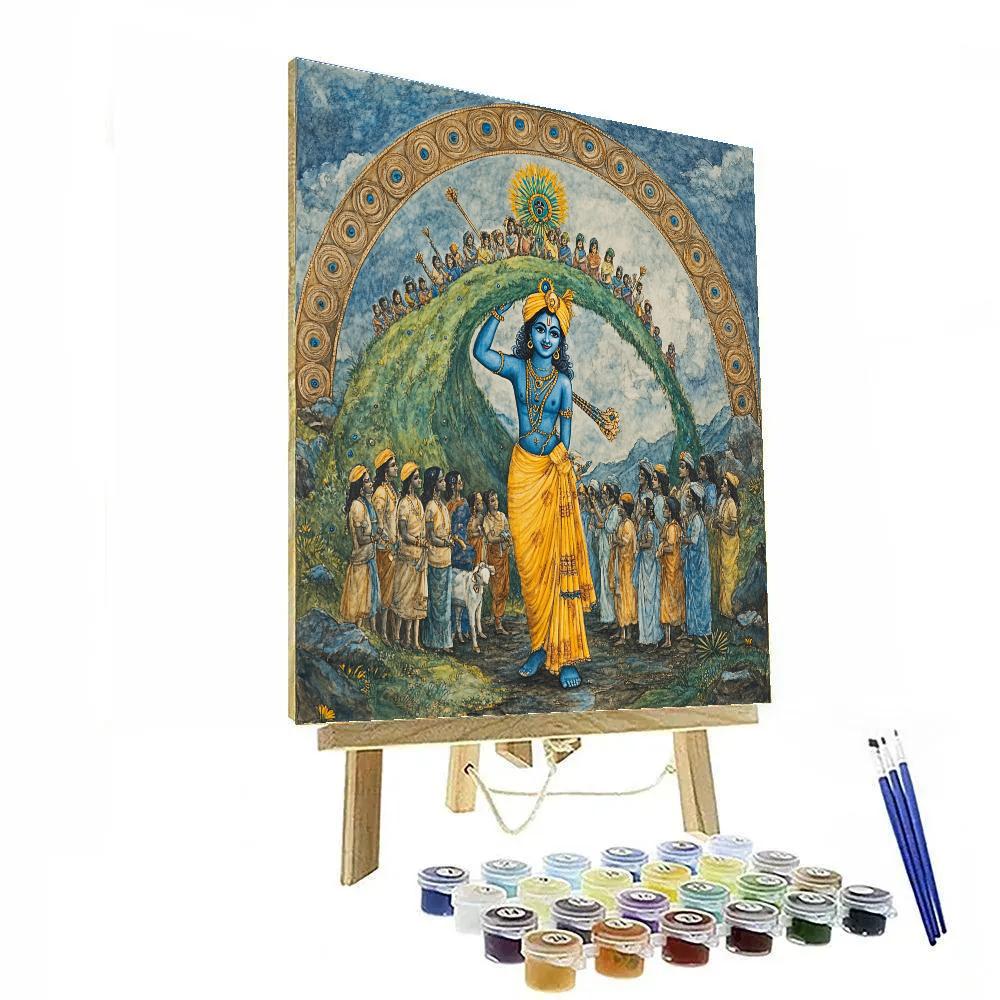 Krishna Lifting Govardhana As A Shelter Dome Number painting