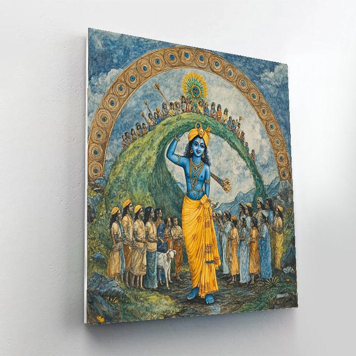Krishna Lifting Govardhana As A Shelter Dome Number painting